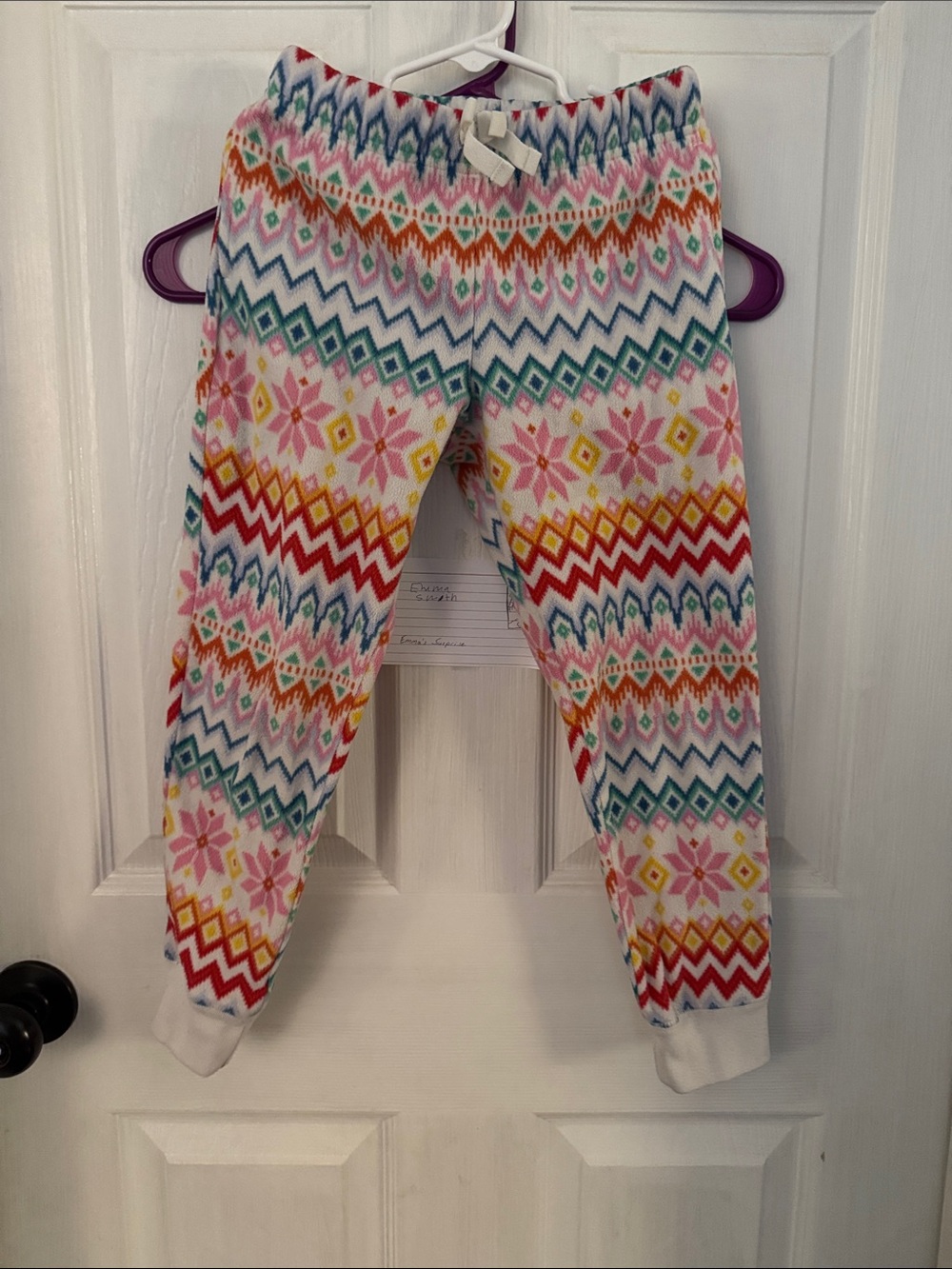 Old Navy White Fair Isle Fleece Joggers with Multicolor Pattern